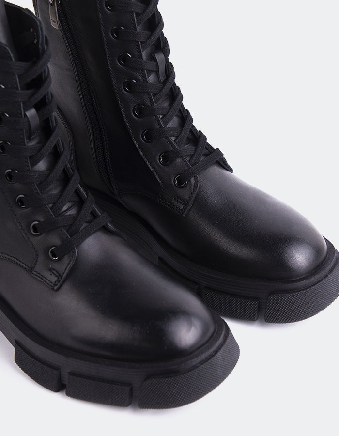 L'INTERVALLE Zamora Femmes Cheville Bottes militaires Bottes Noir Cuir (7109782274128)