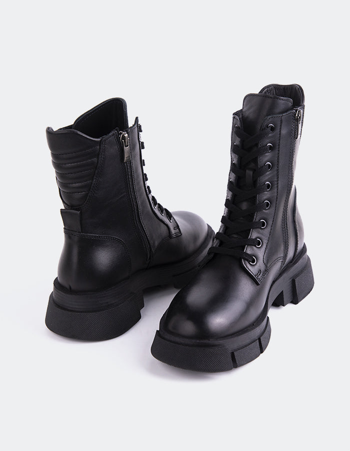 L'INTERVALLE Zamora Cheville Femme Bottes militaires Bottes Noir Cuir