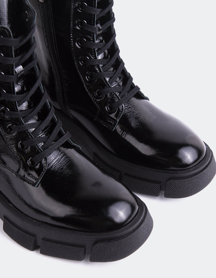 L'INTERVALLE Zamora Femmes Cheville Bottes militaires Bottes Noir Naplack (7109782405200)