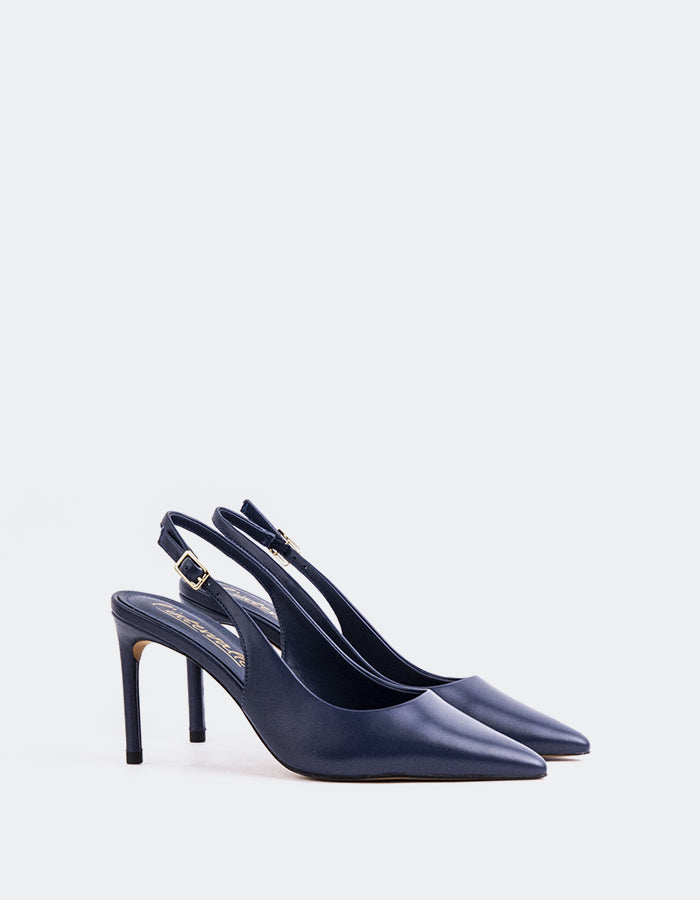 L'INTERVALLE Zinnara Women's High-Heel Slingbacks Navy Leather