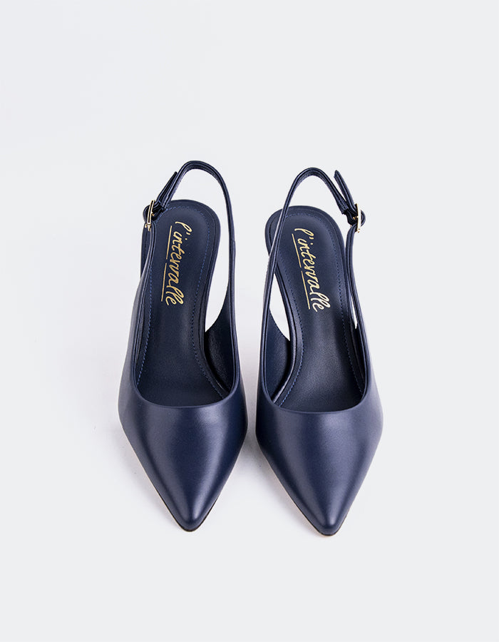 L'INTERVALLE Zinnara Women's High-Heel Slingbacks Navy Leather