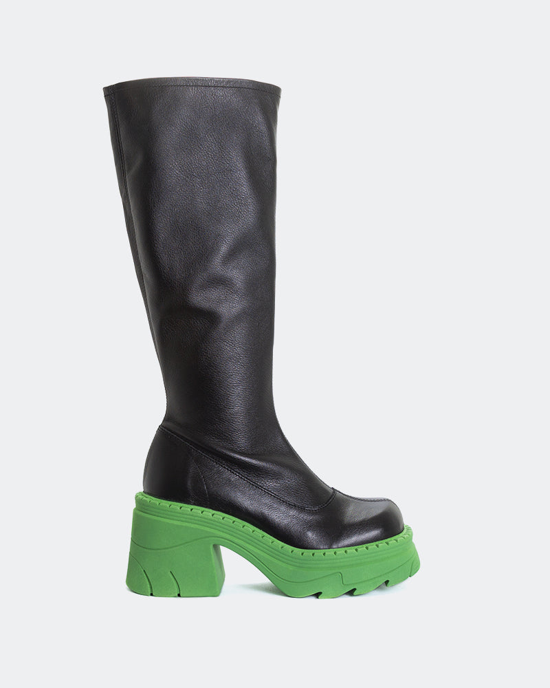 Giovana Black Leather Stretch Green Sole