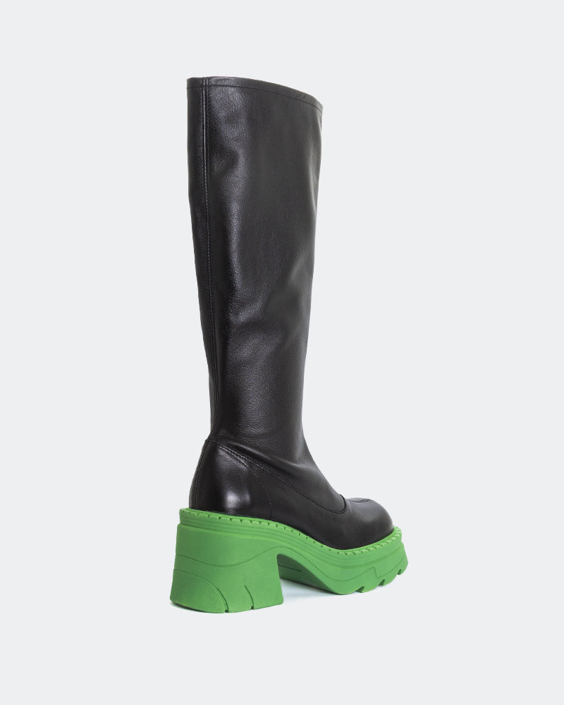 Giovana Black Leather Stretch Green Sole