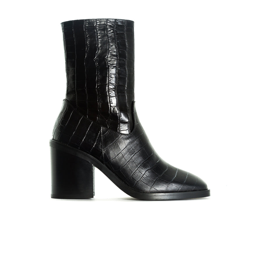 Maralik Black Croco Ankle Boots (1571822796880)