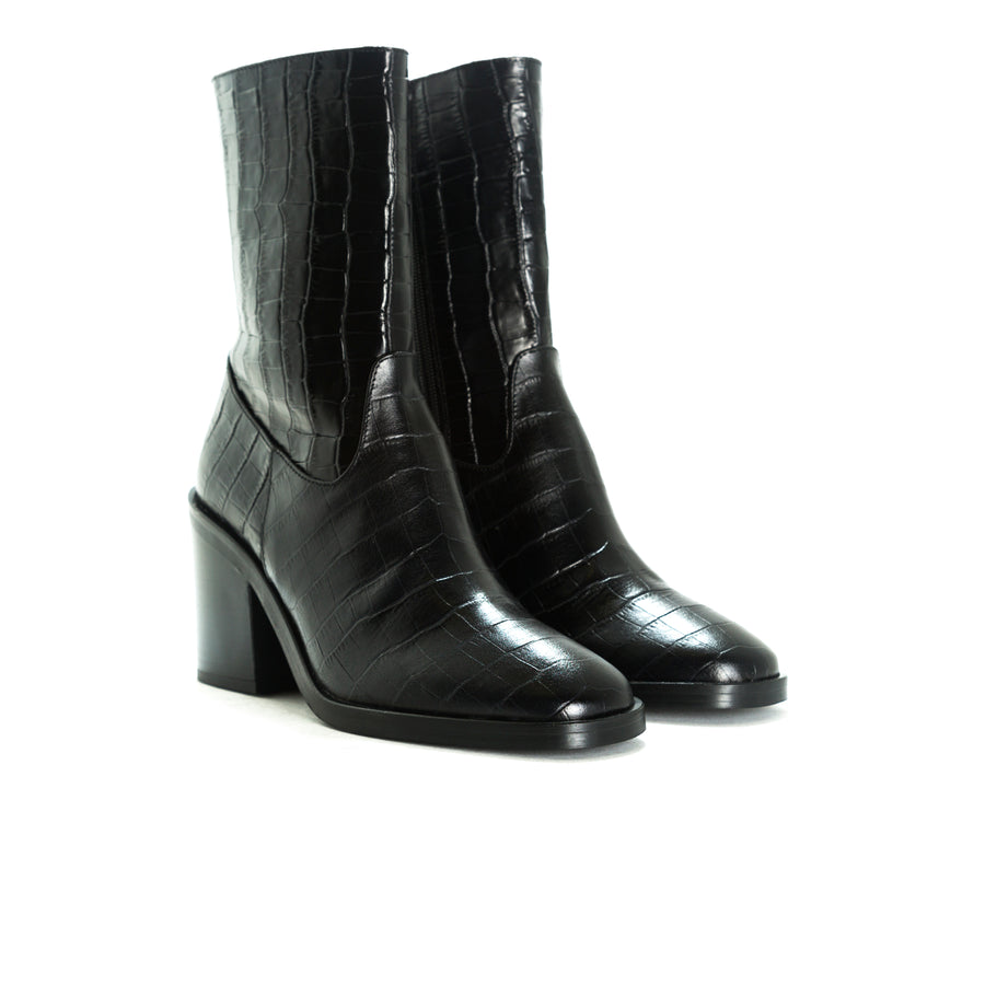 Maralik Black Croco Ankle Boots (1571822796880)