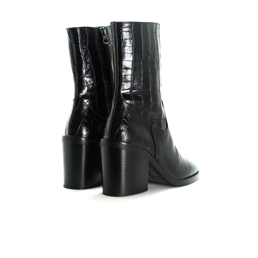 Maralik Black Croco Ankle Boots (1571822796880)