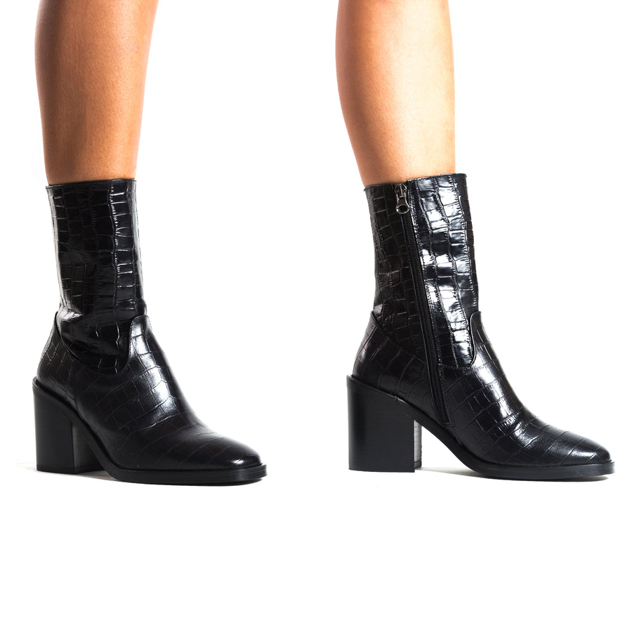 Maralik Black Croco Ankle Boots (1571822796880)