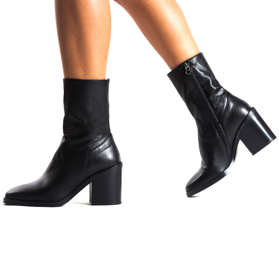 Maralik Black Leather Ankle Boots (1571822567504)